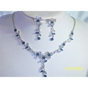Blue rhinestone necklace bridal MOB prom party formal ballroom formal necklace